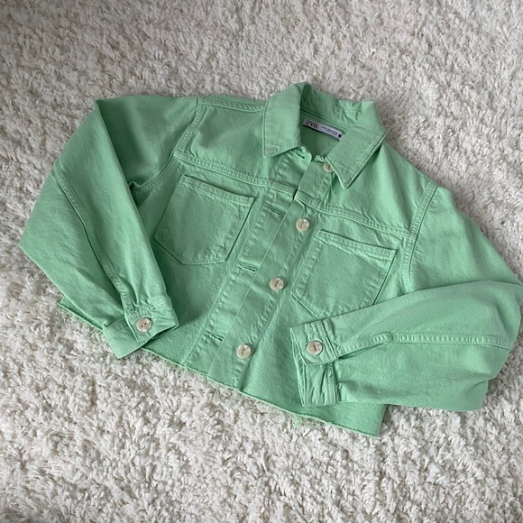 Zara green cropped jeans jacket - Picture 4 of 6